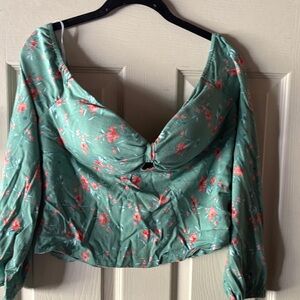 Guess off shoulder Floral Green Women's Top